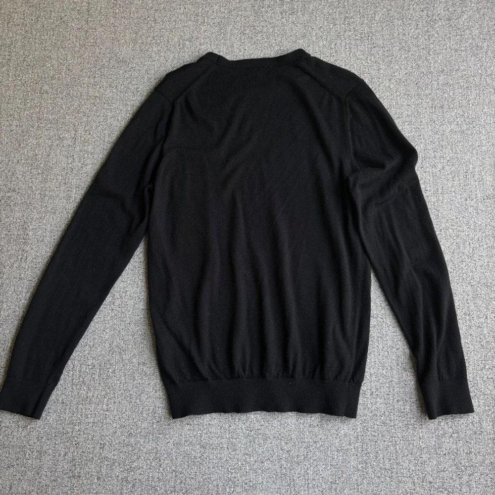 Reiss Sweater Mens Large Black Merino Wool Crew Neck Long Sleeve Knit Top